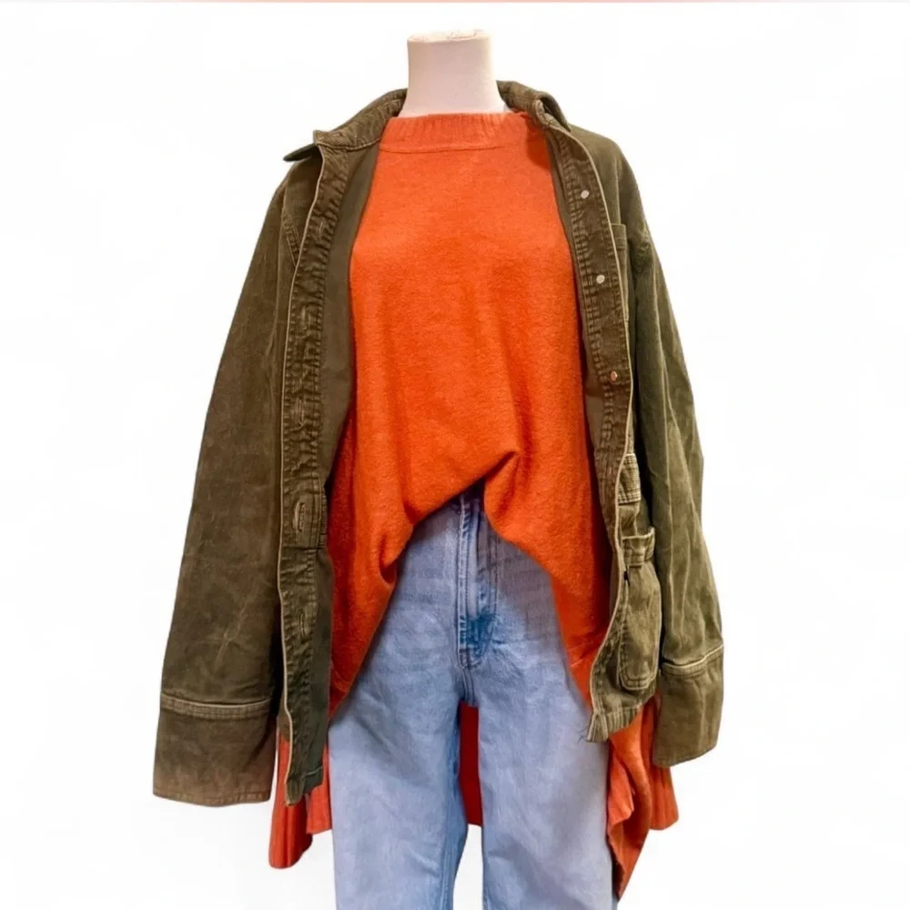 Free People Slouchy Knit Pullover Sz S Orange Boho Cozy - Picture 3 of 6